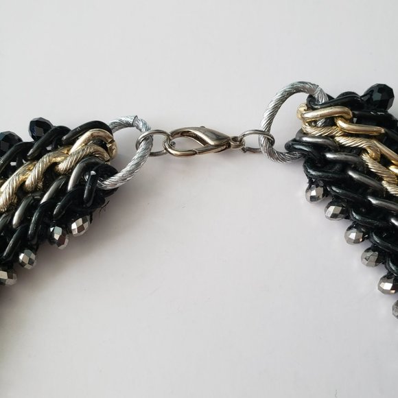 Thick Multi Black Gold Tone Chain Statement Choker Style Necklace - Picture 4 of 7